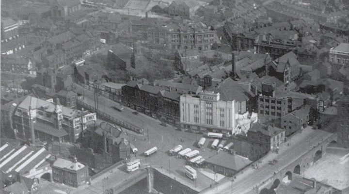 An ariel photograph of Mersey Square with The Plaza in situe in 1933
