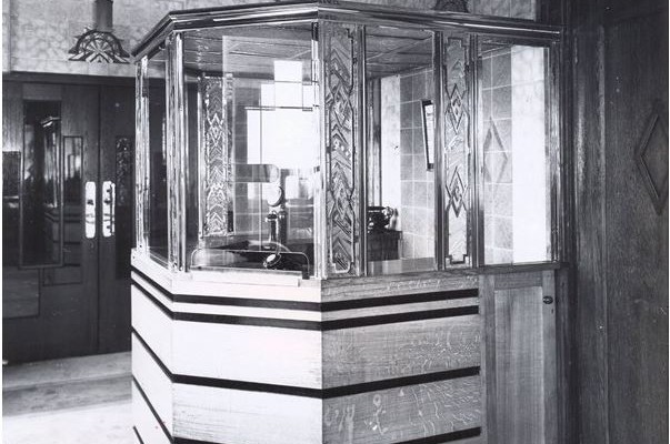 Main foyer pay box photographed from the entrance to the Circle Foyer on opening day - October 7th 1932