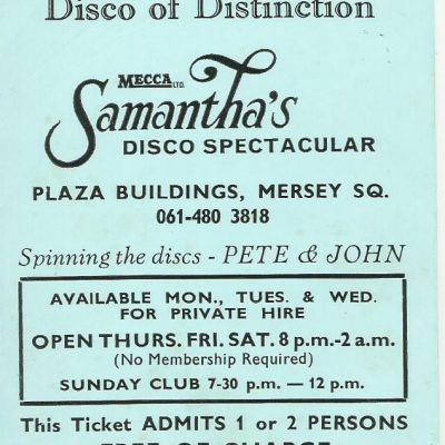 Samantha's Discotheque Flyer for Thursday 18th January 1973 advertising the perfect night out in Stockport