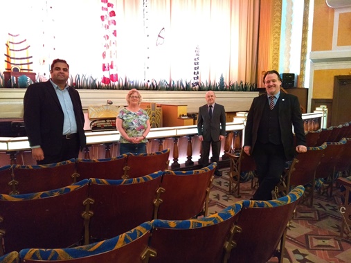 Navendu Mishra MP - Member of Parliament for Stockport along with Cllr. Janet Mobbs visit The Plaza and meet Chairman Nigel Anderton and General Manager Ted Doan to show support for The Plaza during Lockdown - 07.08.20