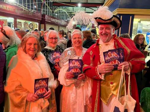 The sensational Plaza Team in Panto finery help promote CINDERELLA at the magnificent Foodie Friday Event in Stockport Market Hall on Friday 25th November 2022.