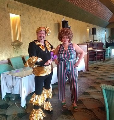 Eduardo and Consuela (well actually its our Manager Teddie along with Rosie our Technical Manager in daft costumes!) getting the party started at our 'Everything Stops For Carnival Tea' event - 04.08.19